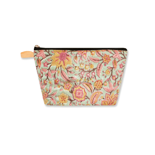 Mint Floral Block Printed Pouch