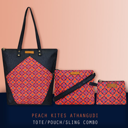 Peach Kite Tile Tote/Pouch/Sling Combo