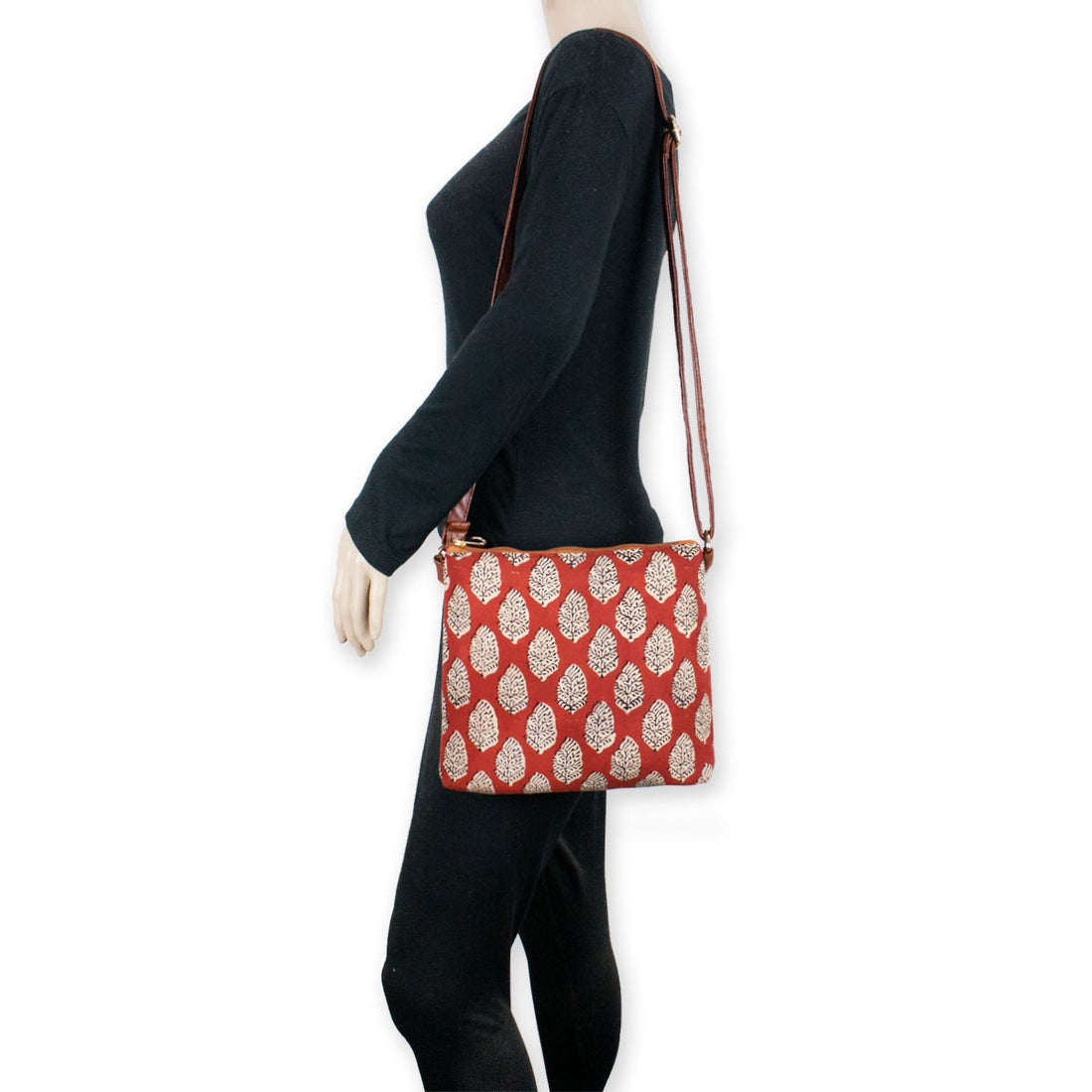 Block-Printed Red Buti Sling Bag