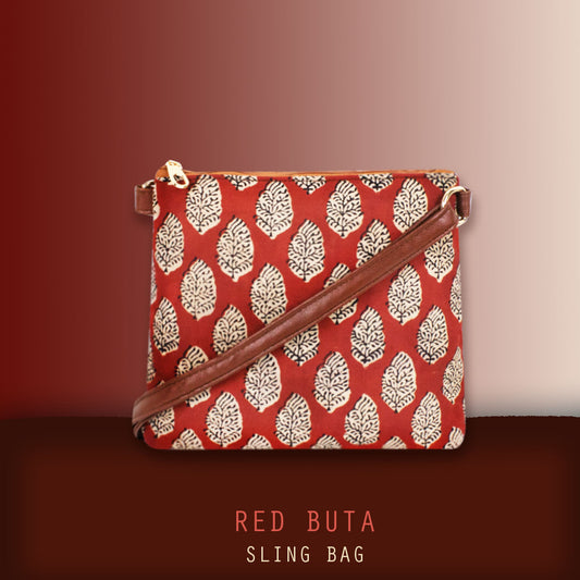 Block-Printed Red Buti Sling Bag