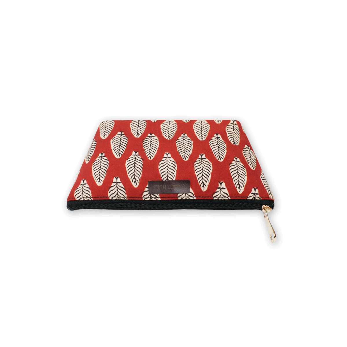 Red Leaves Block Printed Pouch