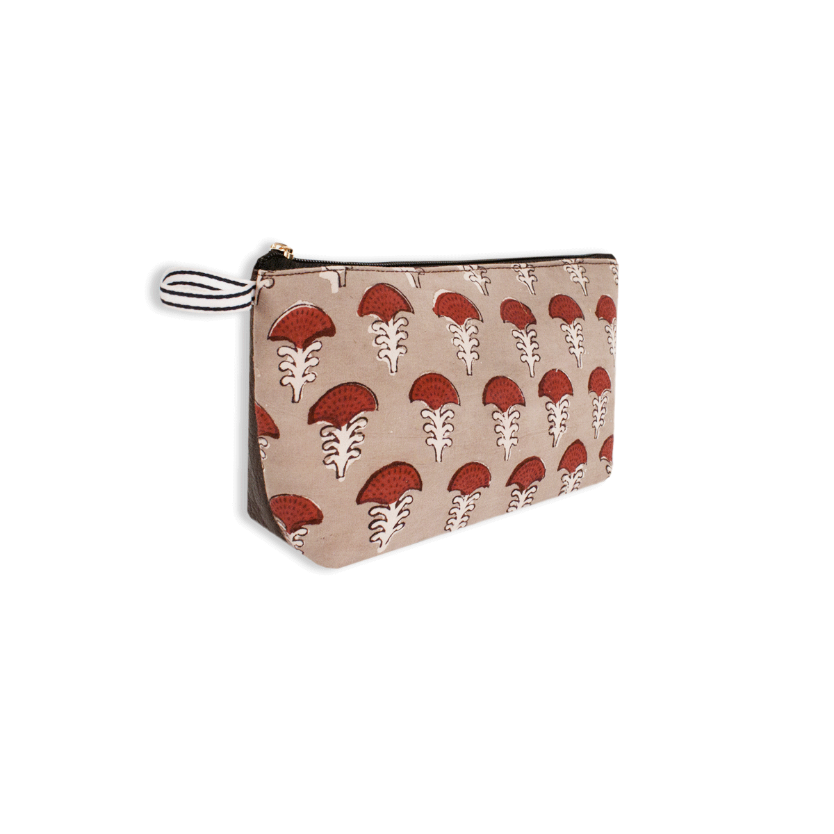 Grey Red Flower Block Printed Pouch
