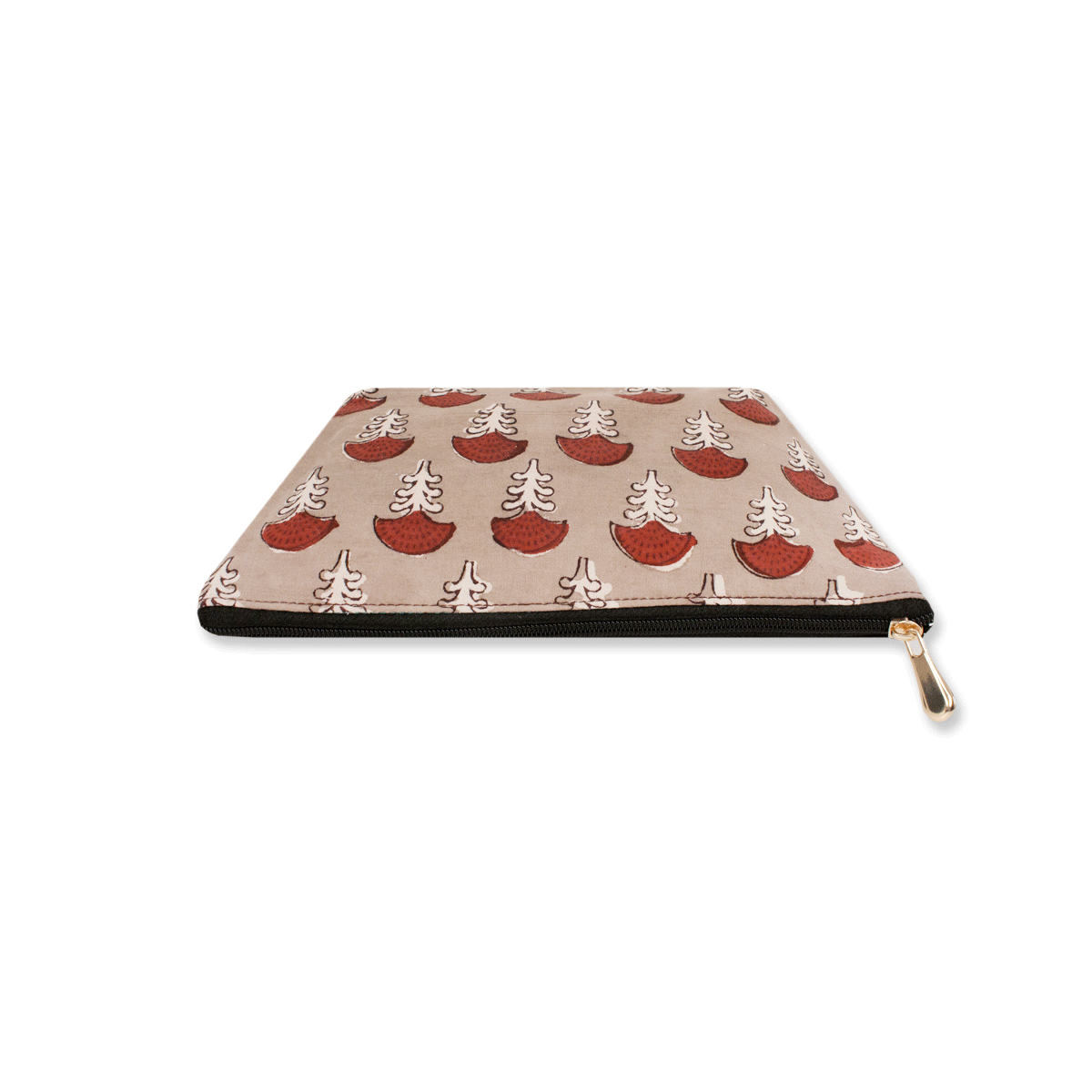 Grey Red Flower Block Printed Pouch