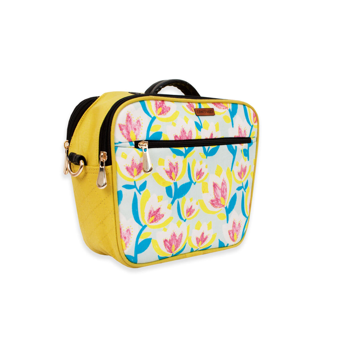 Yellow Flowers Double Side Print Box Sling Bag